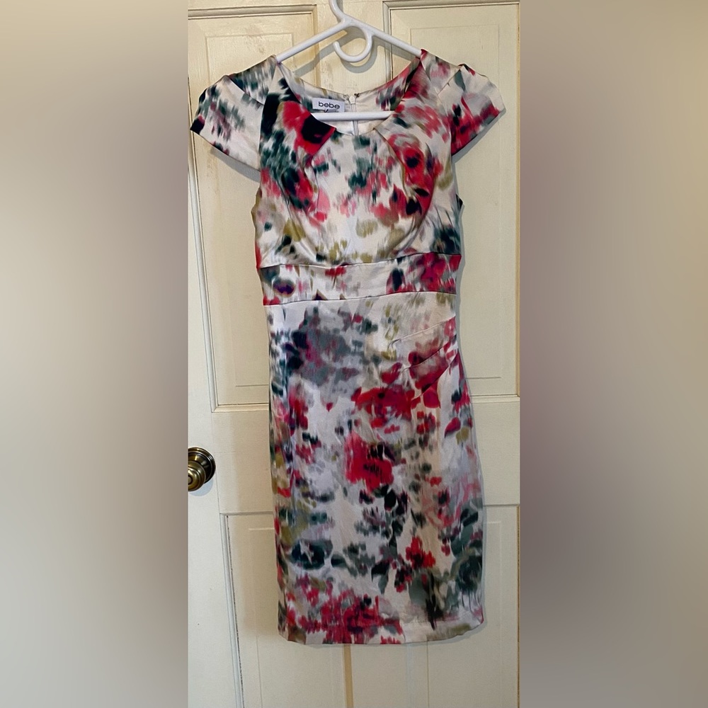 BEBE watercolor floral cocktail dress